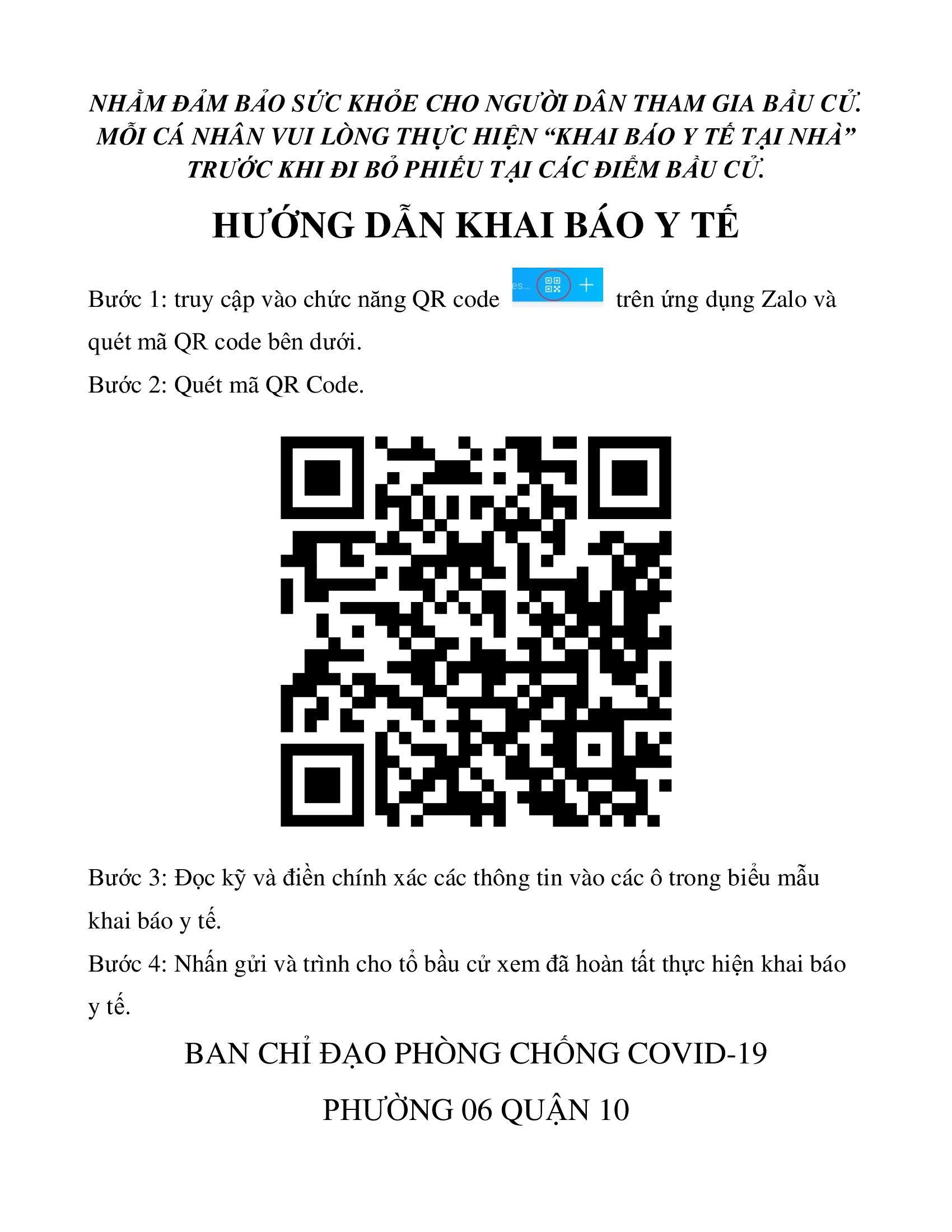 Image: Thông báo hướng dẫn khai báo y tế cho cử tri phường 6 quận 10 tham gia cầu cử Quốc Hội khóa XV và HĐND TP. Hồ Chí Minh nhiệm kỳ 2021 - 2026 vào ngày 23/5/2021