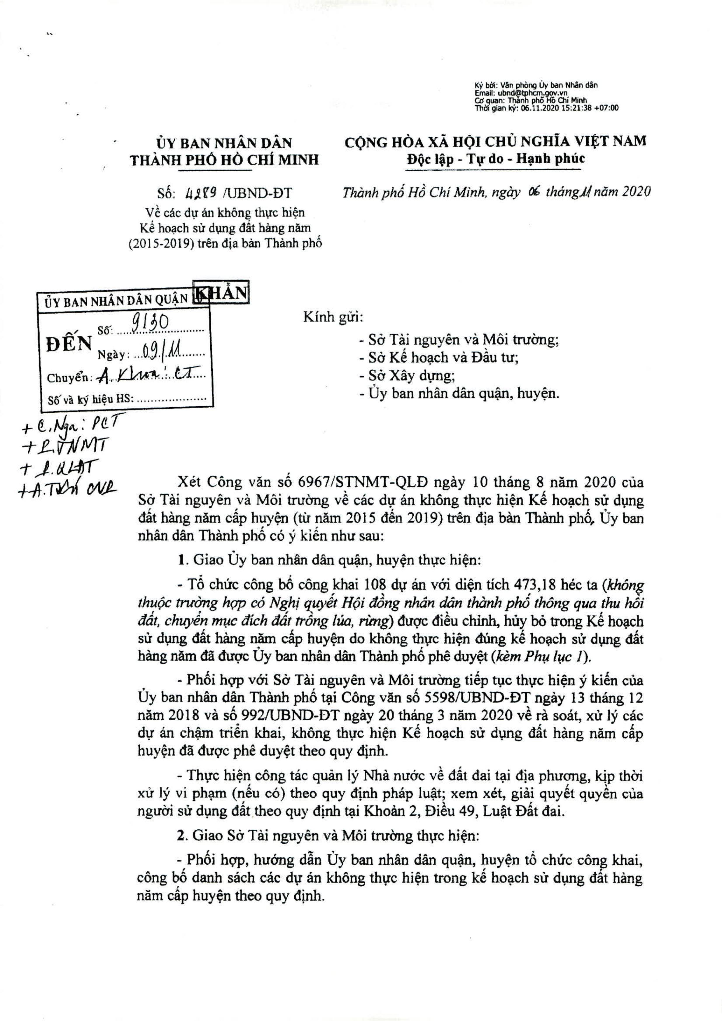 Image: THÔNG BÁO CỦA ỦY BAN NHÂN DÂN THÀNH PHỐ HỒ CHÍ MINH VÈ CÁC DỰ ÁN KHÔNG THỰC HIỆN KẾ HOẠCH SỬ DỤNG ĐẤT HÀNG NĂM  (2015 - 2019) TRÊN ĐỊA BÀN THÀNH PHỐ