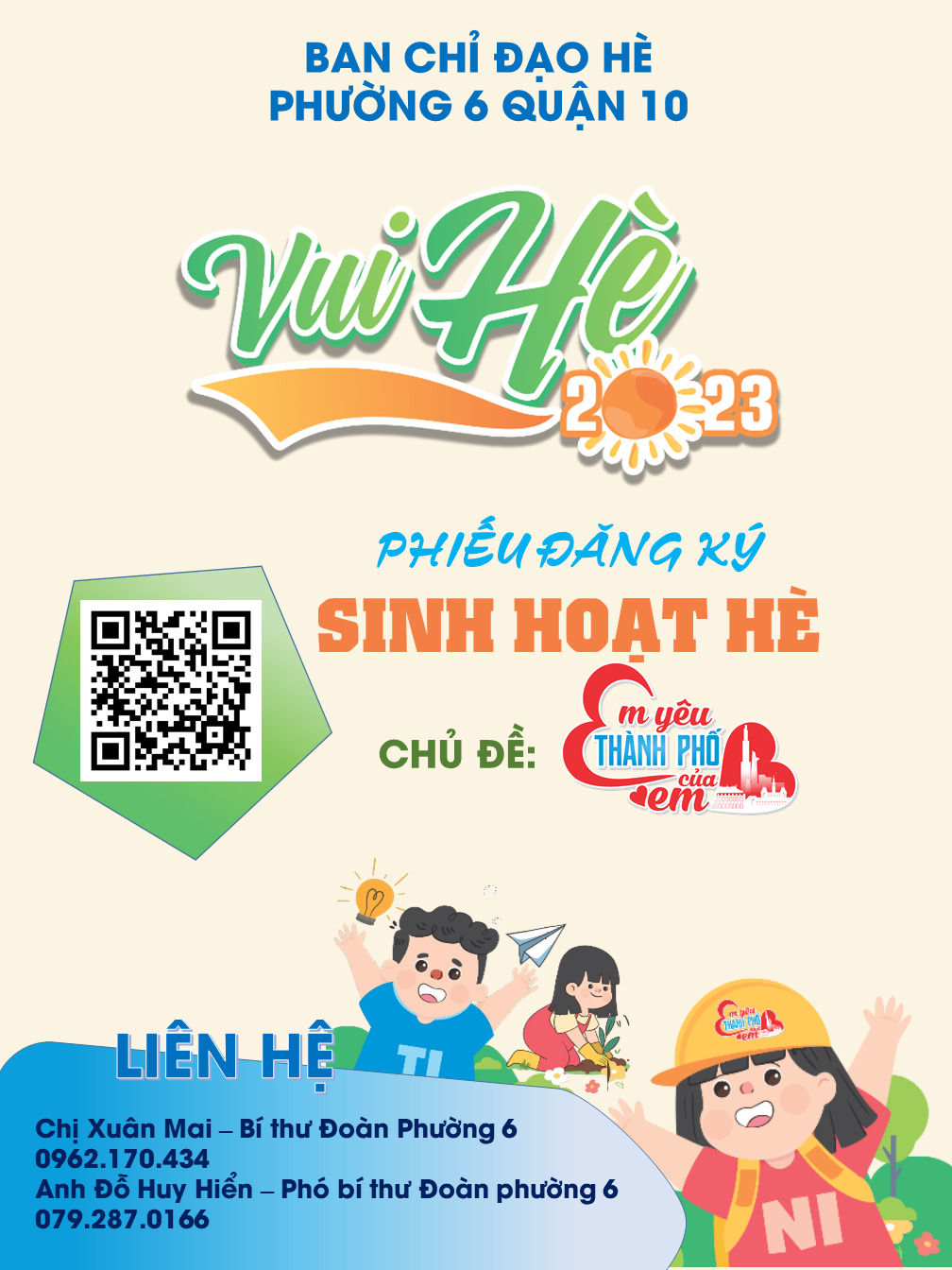 Image: BAN CHỈ ĐẠO HÈ PHƯỜNG 6: PHIẾU ĐĂNG KÝ SINH HOẠT HÈ 2023